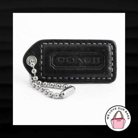 2.25" Medium COACH BLACK LEATHER KEY FOB BAG CHARM KEYCHAIN HANGTAG TAG - Picture 1 of 1